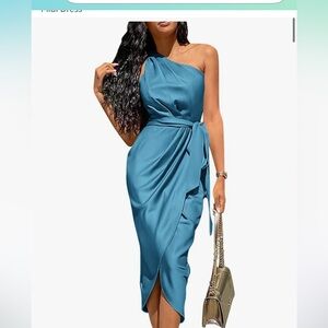 Elegant Blue Satin Wrap Dress